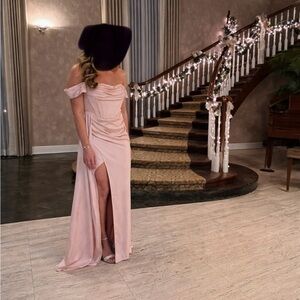 Elegant Off-Shoulder Pink Evening Gown
